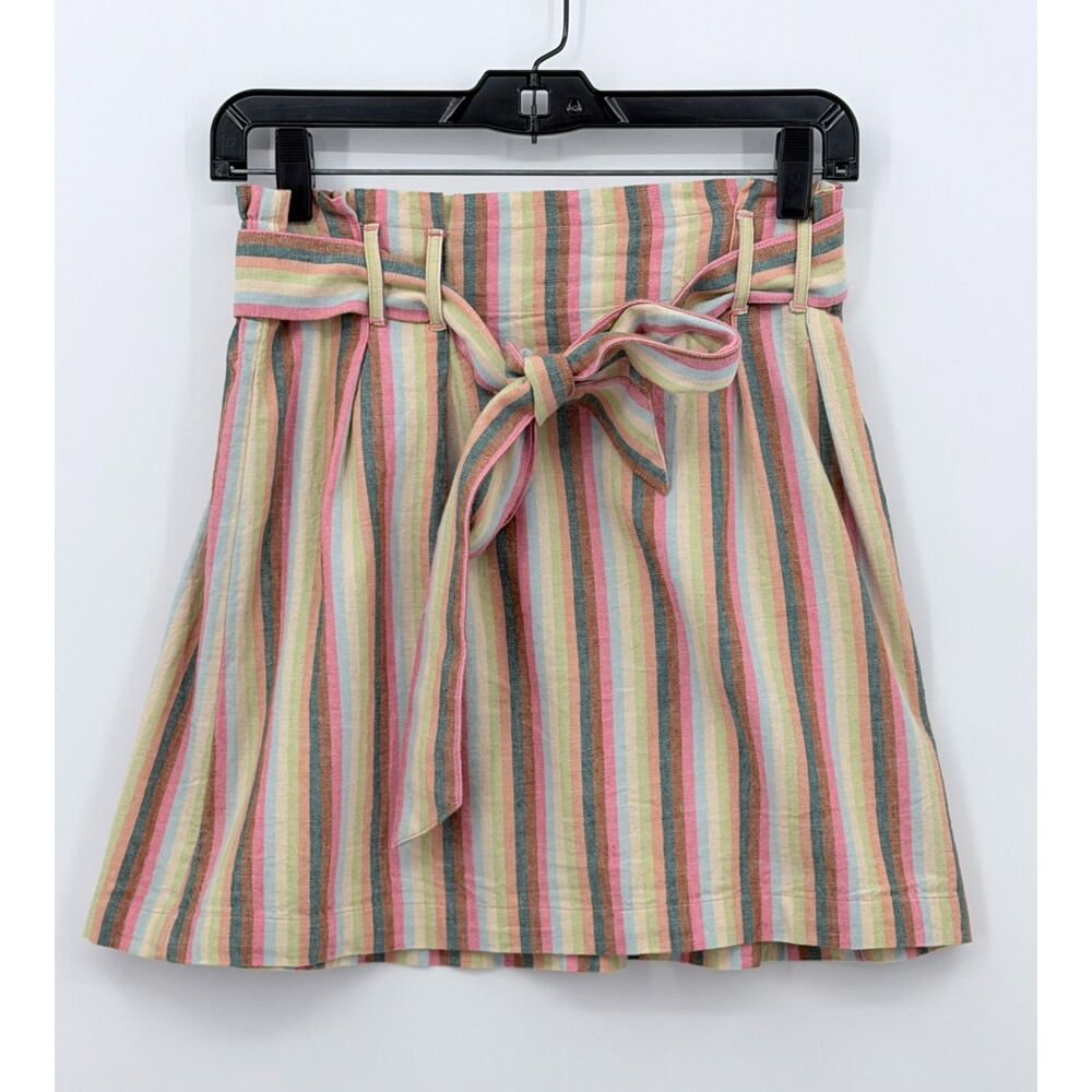 NWT American Eagle Linen Cotton Mini Skirt Paperbag Waist Belt Small Stripe